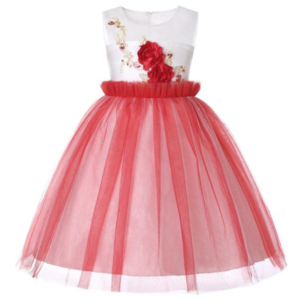 

girl's dresses spring and summer girls dress skirt baby princess children's chorus performance clothing mesh tutu, Red;yellow
