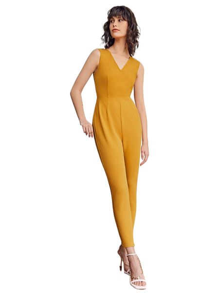 

x aida v-neck open back jumpsuit z9l1#, Black;white