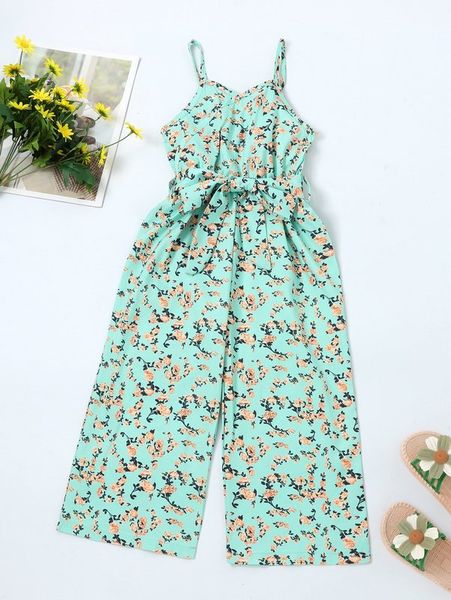

toddler girls floral print belted cami jumpsuit she, Blue