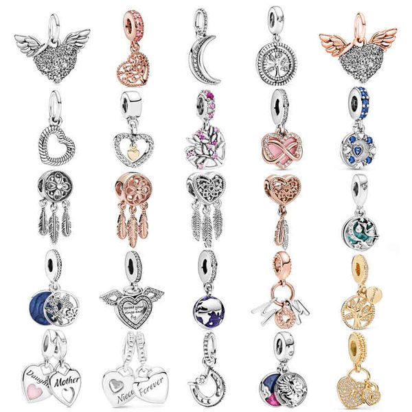 

new fashion charm original with wings love pendant suitable for pandora lady bracelet necklace jewelry accessories diy, Silver