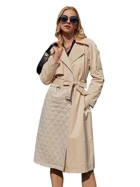 

ziai belted slant pocket quilted trench coat v82g#, Tan;black