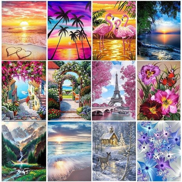 Sunset cenário DIY 5D Diamond Pintura de Diamante Full Round Drill Mosaic Landscape Borderyer Picture Decor Decor 220512