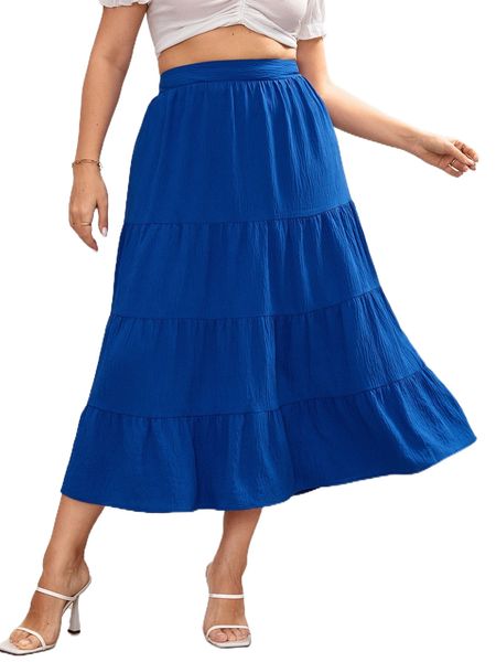 

plus high waist ruffle hem skirt 24eu#, Black