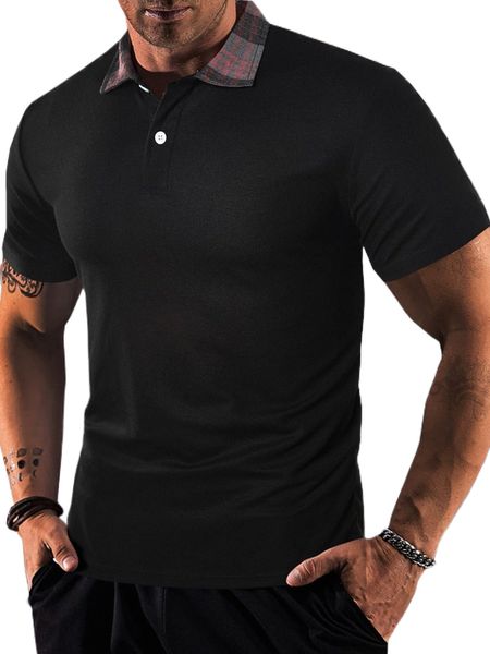 

men plaid collar polo shirt z2s8#, White;black