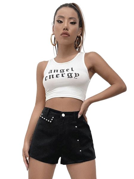 

rivet beaded solid shorts f71k#, White;black