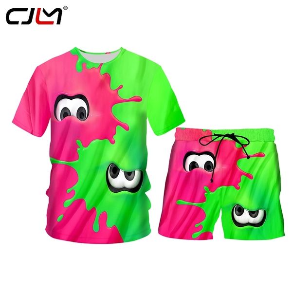 

3d cartoon redgreen eyes mens suits short sleeve tshirt 2pcsset men casual shorts suit fashion full body print 220623, Gray