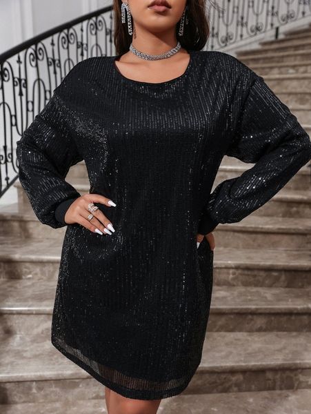 

plus tie back sequin dress h6nz#, Black