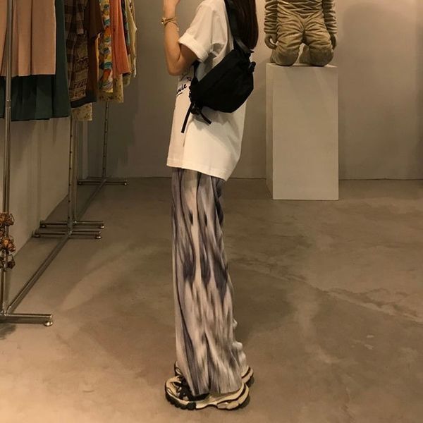 

wide leg pants women harajuku high waist chic vintage bf style teens streetwear ins elastic trouser pantalones vintage preppy l220816, Black;white