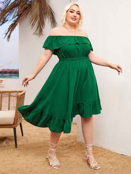 

plus ruffle hem off shoulder dress r5qd#, Black