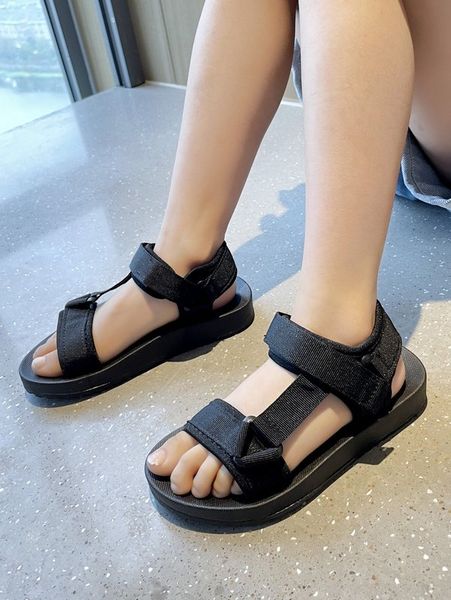 

boys hook-and-loop fastener ankle strap flat sandals she, Black;red