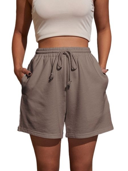 

drawstring waist solid track shorts 24gc#, White;black