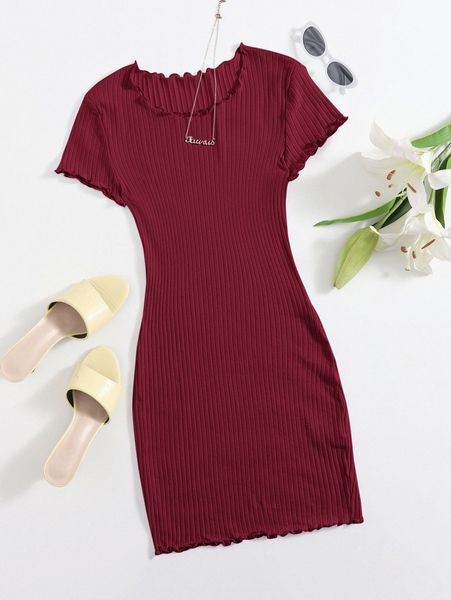 

lettuce trim rib-knit bodycon dress w3o5#, Black;gray