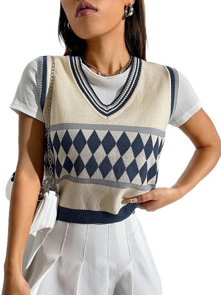 

argyle pattern sweater vest without i9zf#, White;black