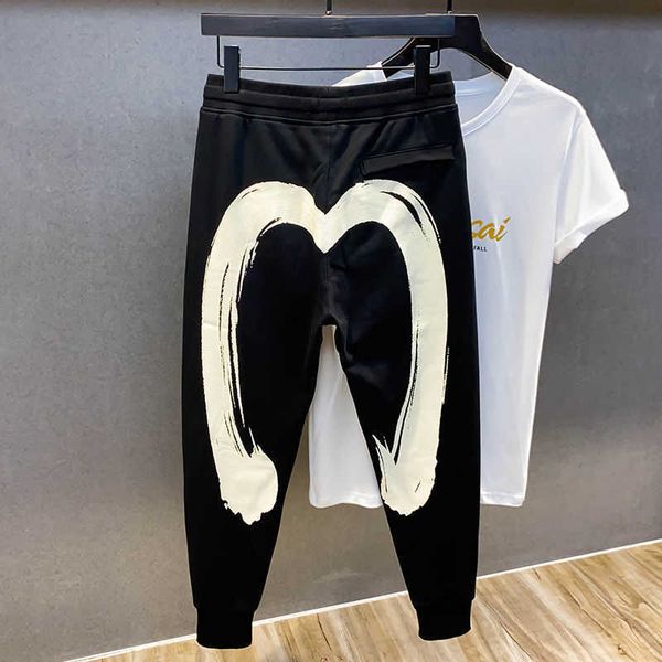 

luxury designer summer thin fashion baofushen pants men's fashion brand big m printed guard pants loose sports couple casual leggings, Black