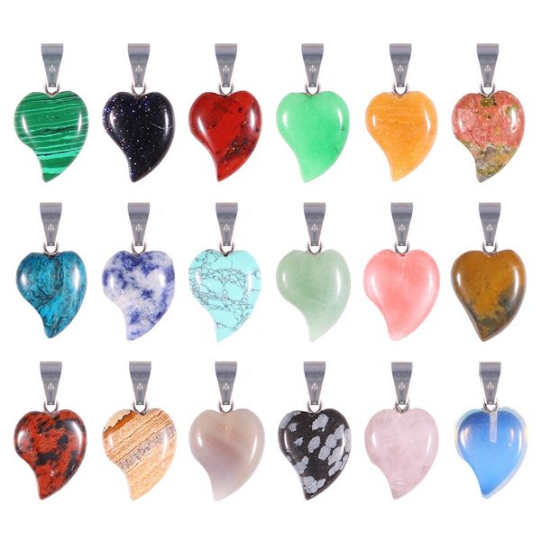 

custom assorted quartz small heart charm necklace pendant diy jewelry healing crystal hearts shaped stone pendants, Bronze;silver
