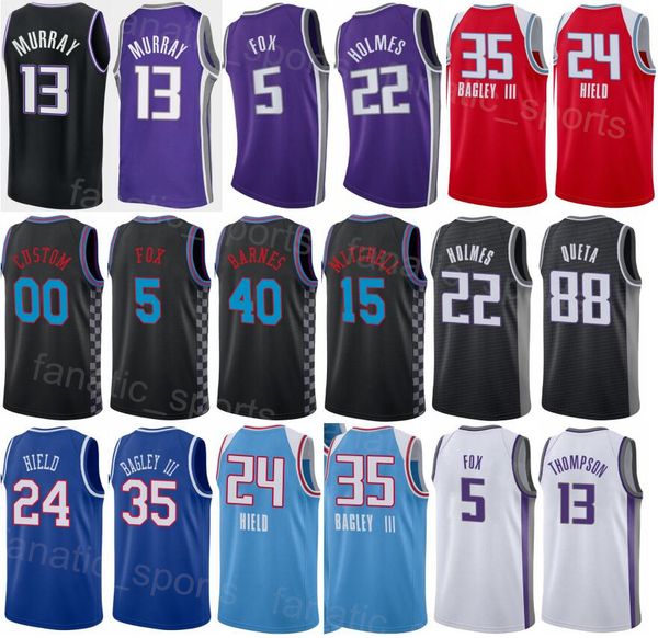 

screen print draft pick basketball keegan murray jersey 13 jaden hardy deaaron fox 5 harrison barnes 40 davion mitchell 15 richaun holmes 22, Black;red