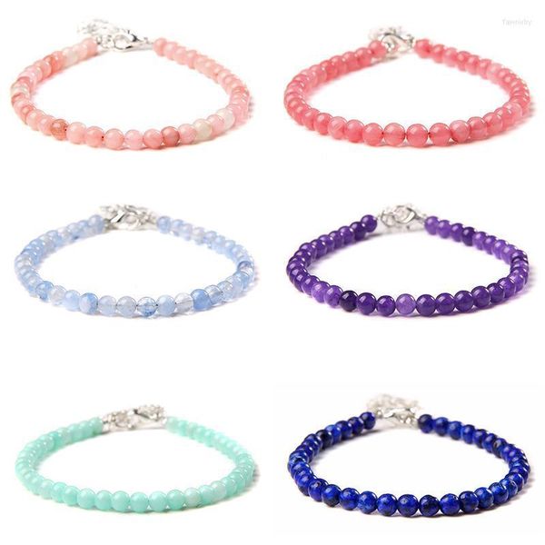 Fili di perline 4mm Braccialetti di giada bianca multicolore Braccialetti di perline di pietra colorate rotonde Bracciale con chiusura a moschettone Catena regolabile Corda di guarigione Reiki Ebreo