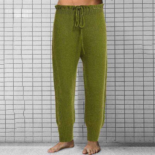 

men jeans men knitted pencil pants solid color men's casual trousers autumn winter sweatpants warm mid waist drawstring 22 1222, Black