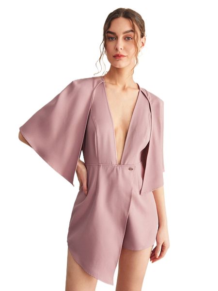 

x cynthia v johnsen cloak sleeve deep v neck romper r3ri#, Black;white