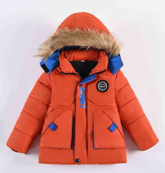

new children cotton quilted jacket boys thickened jacket winter hooded plush overcoat childrens clothing boys for 1-5 years j220718, Blue;gray