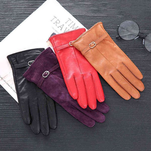 

women' sheepskin gloves winter luxury warm genuine leather gloves 18 colors female mittens s2805 t220730, Blue;gray