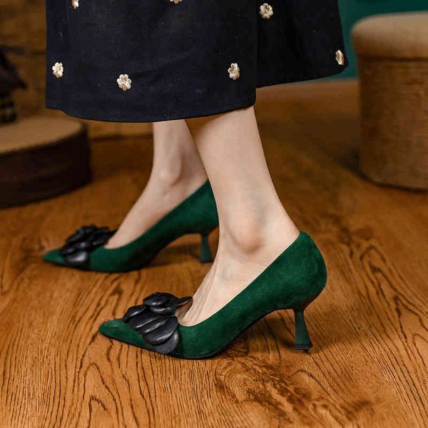 

sandals spring pointed thin heel shallow mouth high heels simple korean camellia frosted temperament single shoes v75h, Black