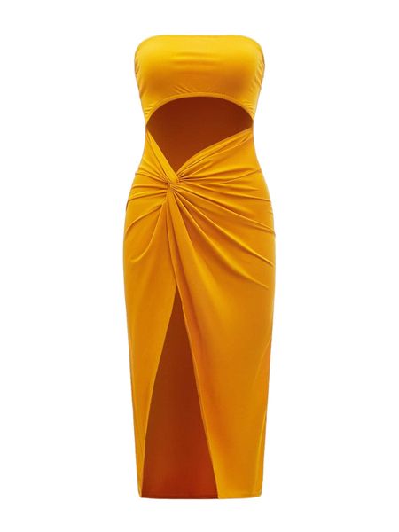 

twist front cutout detail tube dress 98um#, Black;gray