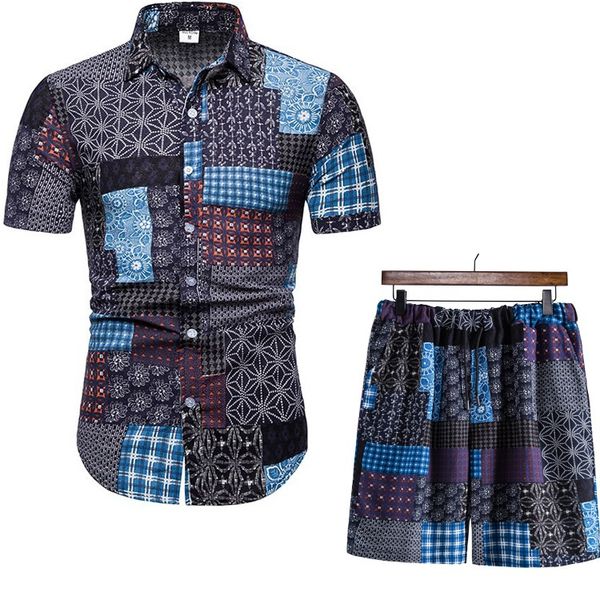 

men's short sleeved shirt capris two piece set tracksuits, Gray