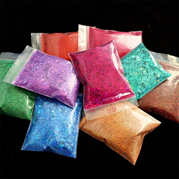 19Pcs50g Laser Chunky Glitter Flakes Kit per decorazioni di nail art Bulk Mixed Hexagon Nail Paillettes Holographic Sparkle Paillette 220525