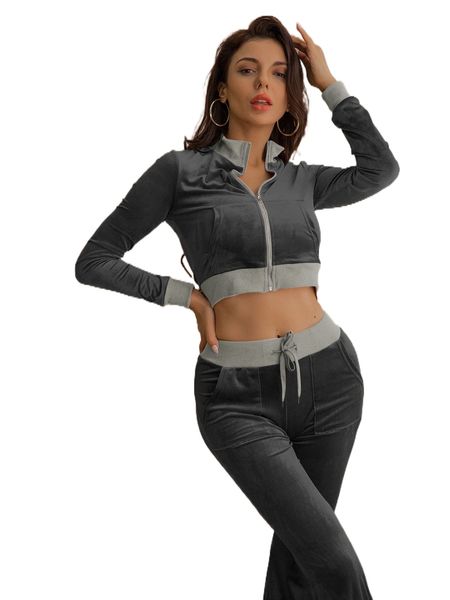 

kangaroo pocket jacket & tie waist pants set 78c9#, White