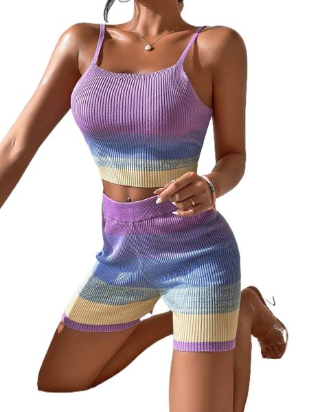 

striped pattern rib knit knit & biker shorts z9lh#, White;black