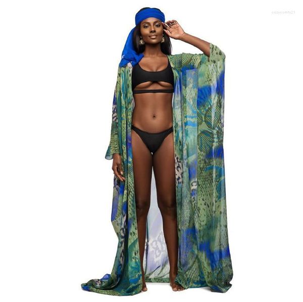 Donne Boho Stampato Vintage Bikini Cover Up Chiffon Protezione solare Beach Dress Summer Casual Loose Cardigan Costume da bagno Cover-Ups 2022 Swimwe da donna