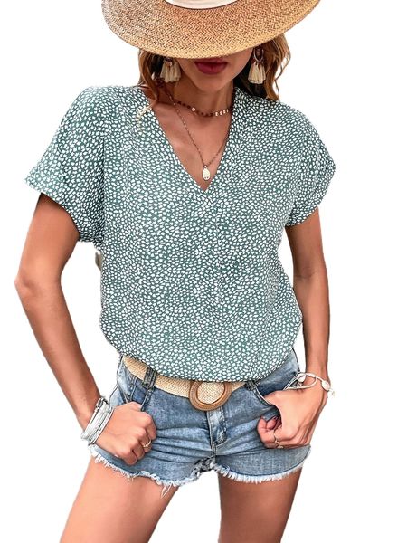 

allover print batwing sleeve blouse 394r#, White