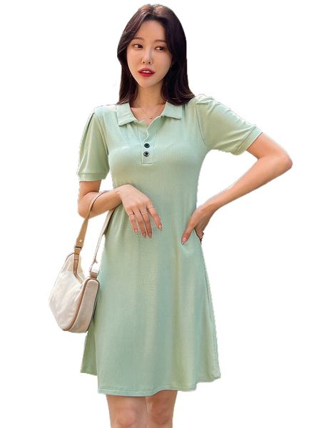 

dazy puff sleeve polo neck dress c2es#, Black;gray
