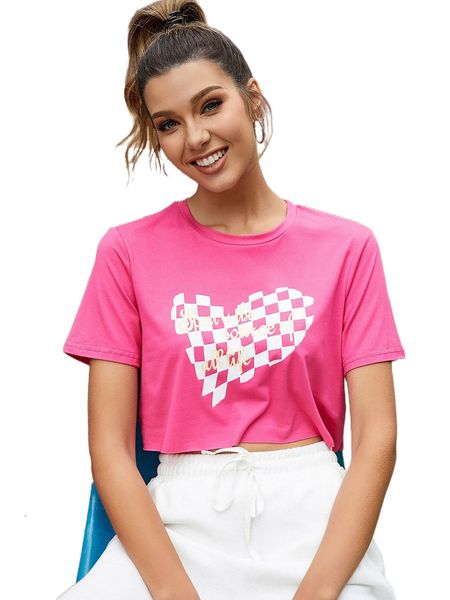

letter & heart print crop tee s7yh#, White