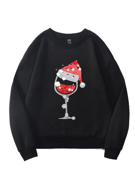 

christmas print thermal lined sweatshirt m8yu#, Black