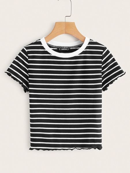 

lettuce edge striped rib-knit tee h4eu#, White