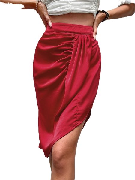 

ruched asymmetrical hem skirt q9tl#, Black