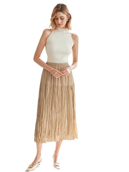 

motf premium viscose pleated skirt b2jr#, Black