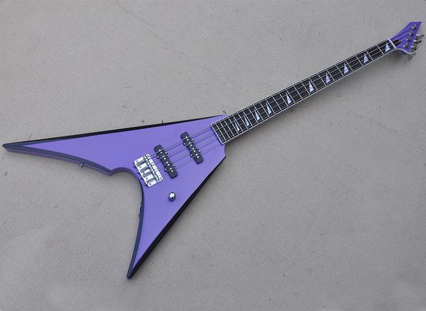 

purple v 4 strings electric bass guitar with black trim rosewood fretboard