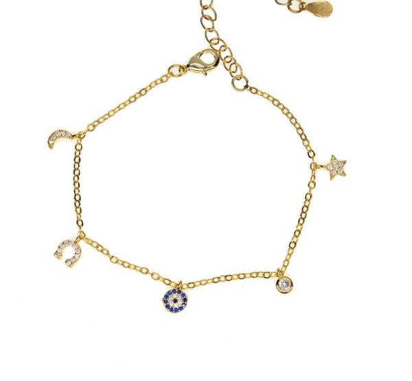 Pulseiras de charme pulseira de moda de moda com lua estrela ferradura CZ Link pavimentado Chain Gold Color Plateded GiftCharm
