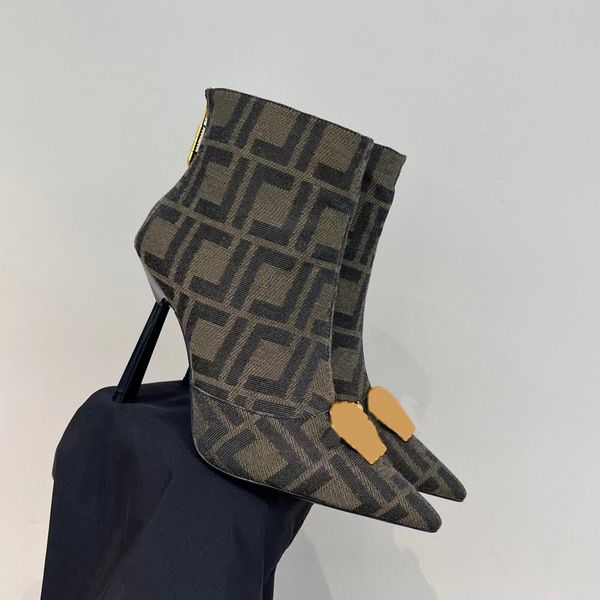 

new pattern jacquard high heel ankle boots pointed toes rear zipper opening fashion boots luxury designer dinner dress shoes, Black