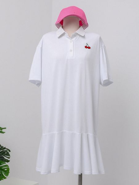 

dazy cherry embroidery drop shoulder ruffle hem dress 53ez#, Black;gray