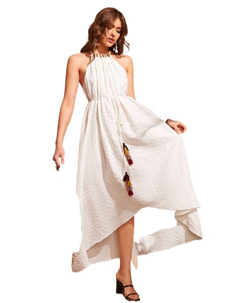 

crisscross backless asymmetrical hem belted slip dress f2xs#, Black;gray