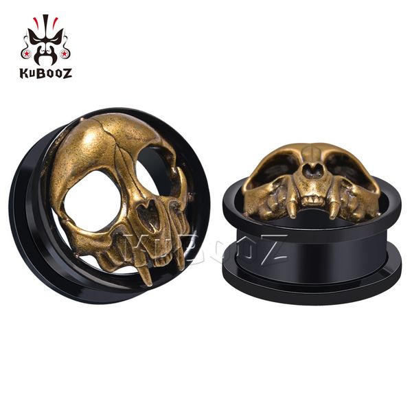 

kubooz stainless steel skull ear piercing tunnels gauges body jewelry earring plugs stretchers expanders wholesale 8mm to 25mm 32pcs, Silver