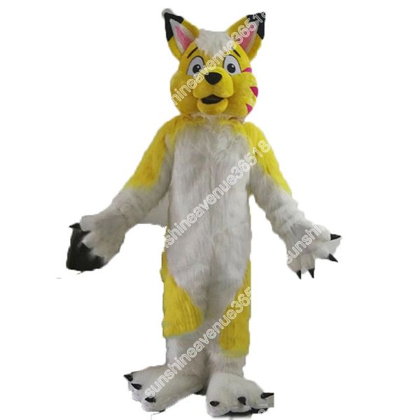 Halloween Yellow Husky Wolf Dog Mascot Costume Personaggio dei cartoni animati di alta qualità Carnevale Unisex Adulti Taglia Natale Festa di compleanno Vestito operato