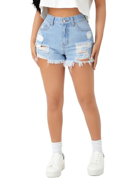 

petite raw hem ripped denim shorts v0pz#, White;black