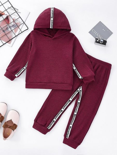 

toddler girls letter tape hoodie & sweatpants she, White