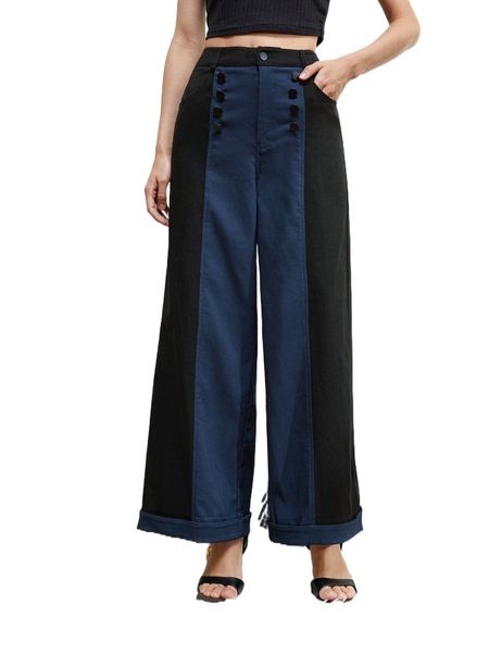 

x celia milica high waist colorblock wide leg pants w9aa#, Black;white