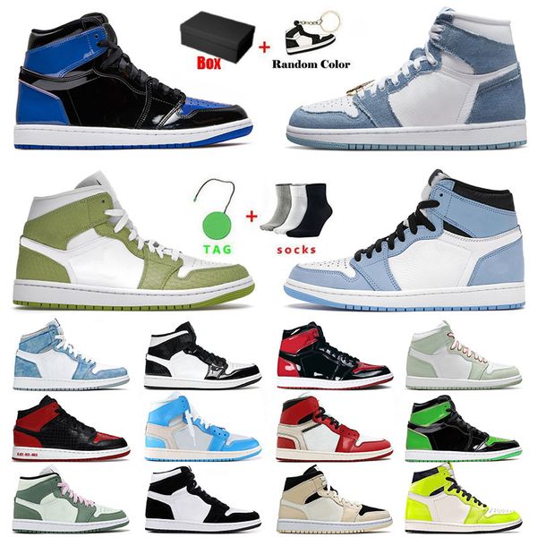 

with box jumpman 1 1s mens womens designer basketball shoes denim high green python panda mid carbon fiber dutch green sports sneakers size